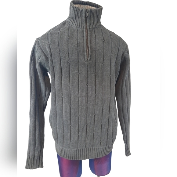 Oscar De La Renta 1/4 Zip Mock Neck Gray Sweater Size Medium Men's‎ - Picture 1 of 10